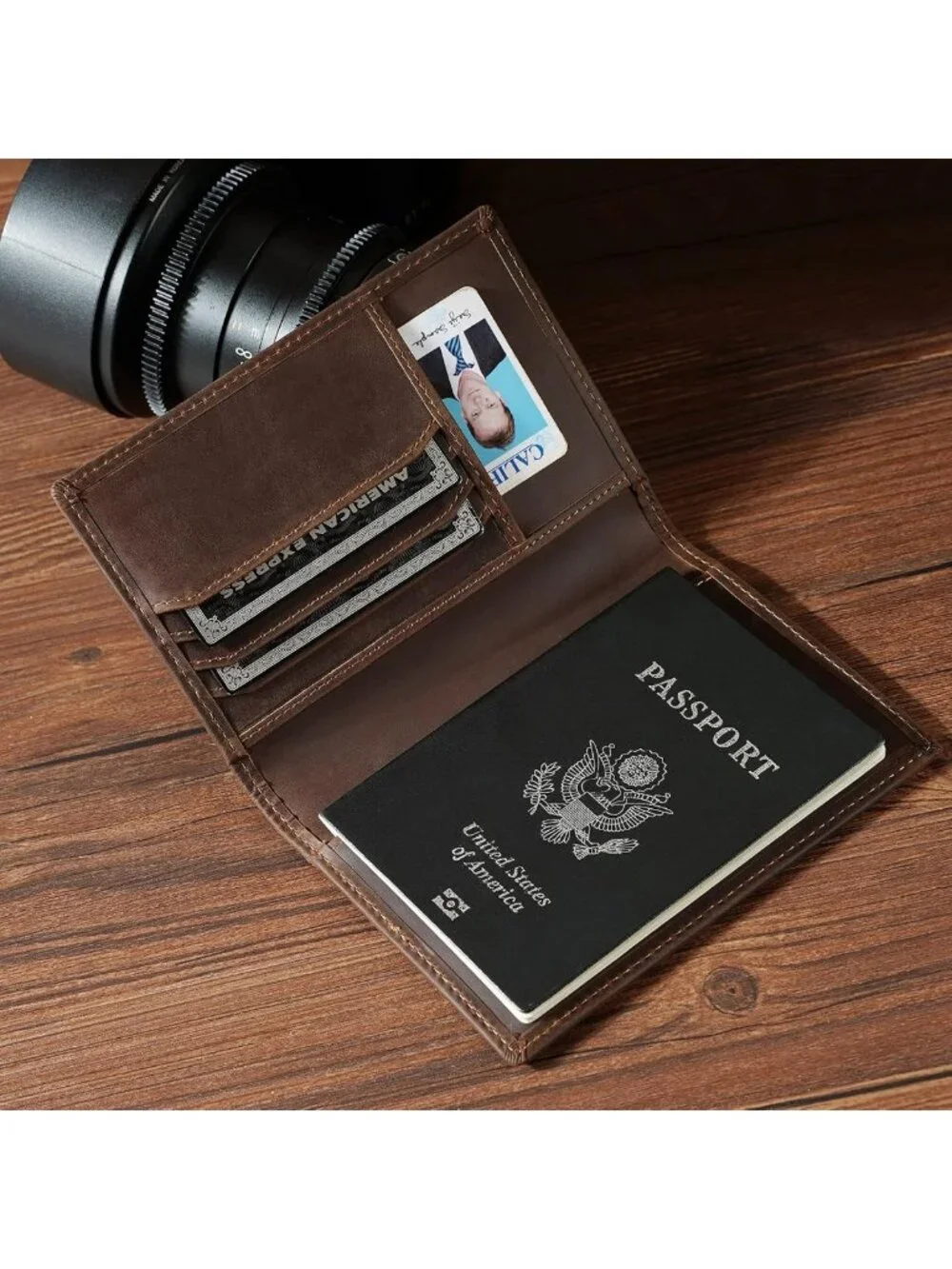 Slim RFID Blocking Leather Passport Holder & Travel Bifold Wallet for Men